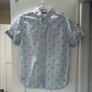 Denim & Flower Blue Casual Button Down Shirt with Subtle Pattern